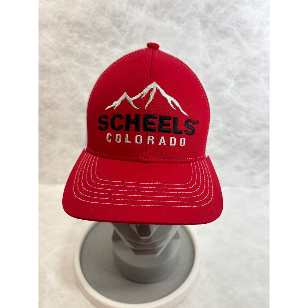 Scheels Colorado Trucker‎ Hat Red White Mesh Snapback Mountain Logo Cap Mens